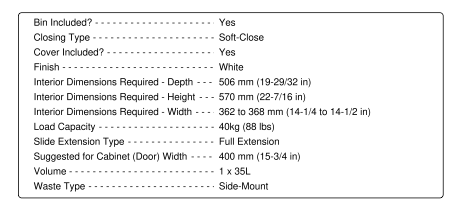 Undermount Waste Bin - Single Bin 400