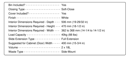 Undermount Waste Bin - Double Bin 450